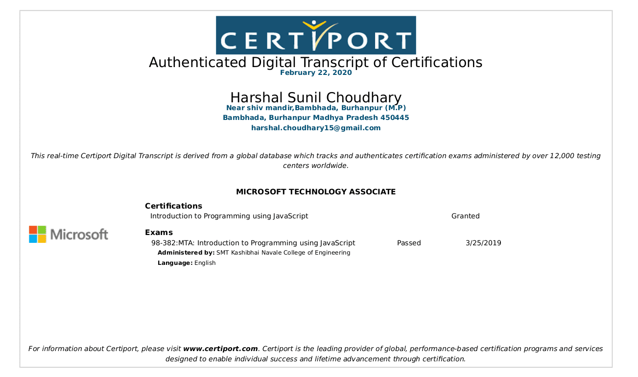 Javascript Microsoft Technology Associate