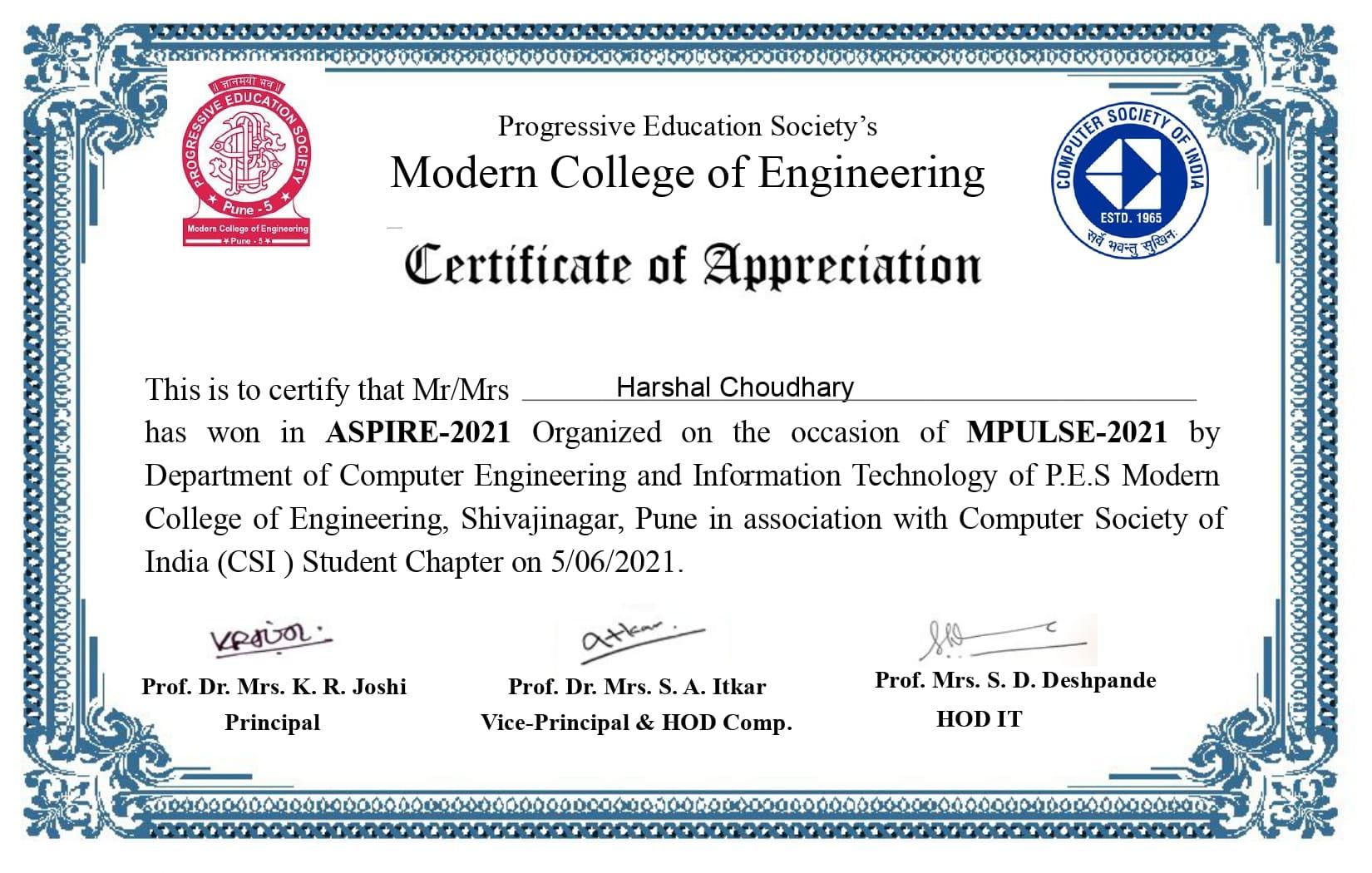 Winner, National level Project Competition